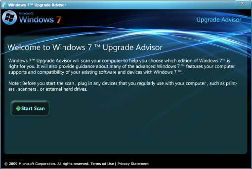 Windows 7 Upgrade Advisor Scan