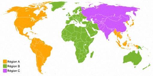 Carte des zones dvd blu-ray