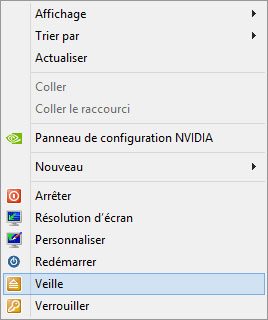 Raccourcis Arrêter, Redémarrer, Veille et Vérrouiller du menu contextuel de Windows 8