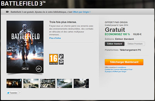 Battlefield 3 gratuit sur Origin
