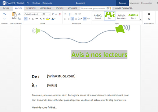 Word sur Office Online
