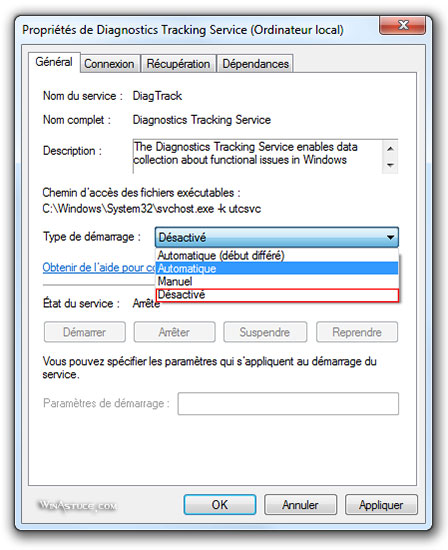 Désactiver le Diagnostics Tracking Service