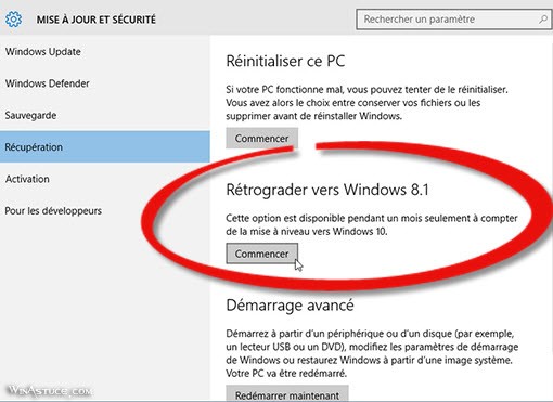 Rétrograder Windows 10