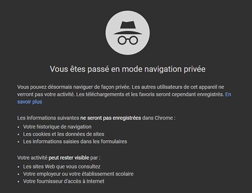 Chrome mode privé